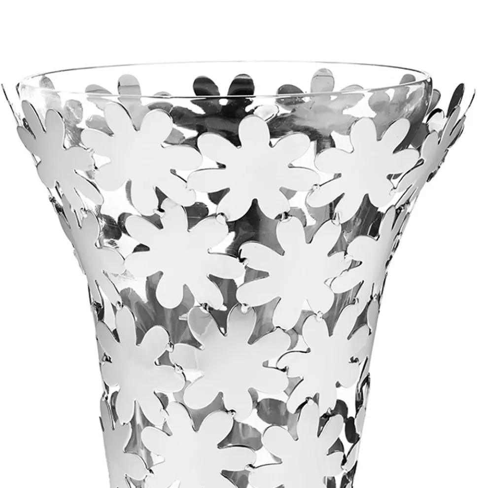 Vase aus Glas und silbernem Metall mit luxuriöser Blumendekoration - Terraceo