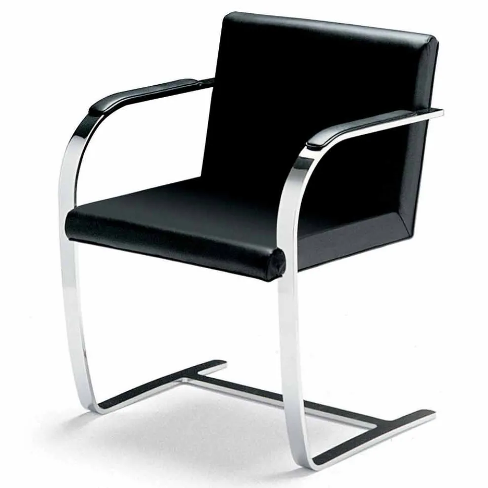 Bürostuhl aus Leder mit Struktur aus Chromstahl Made in Italy - Quartz