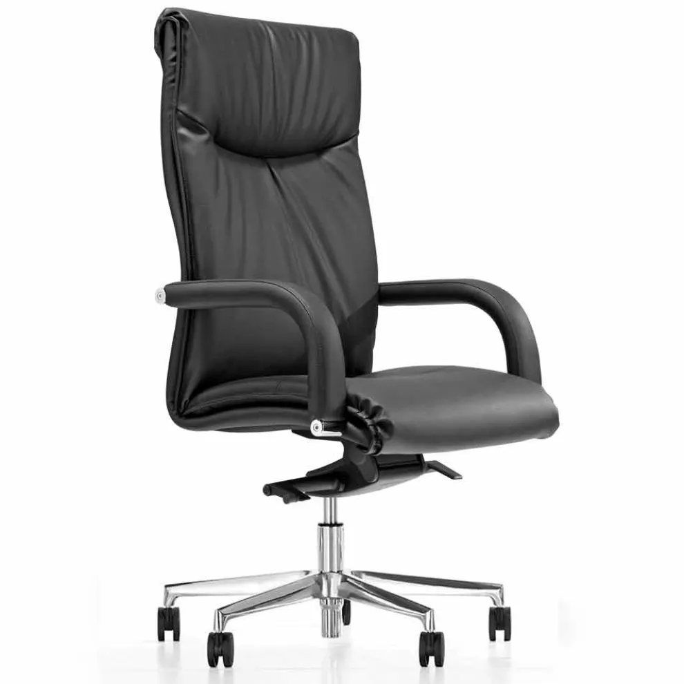 Präsidenten-Bürostuhl mit Rädern aus schwarzem Kunstleder - Tomomi