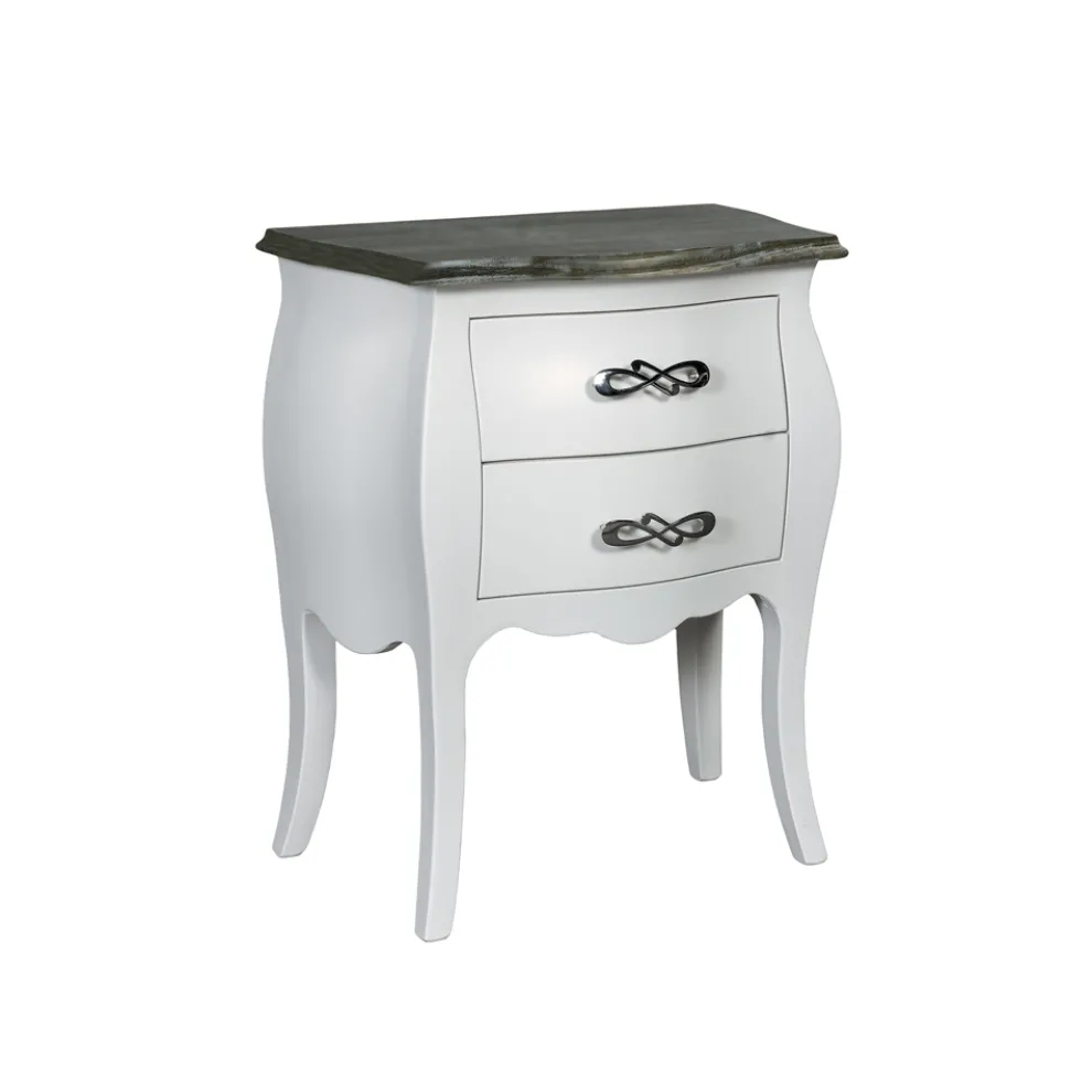 Zweifarbiger Nachttisch in Puder und abgenutztem Weiß, hergestellt in Italien – Mantis