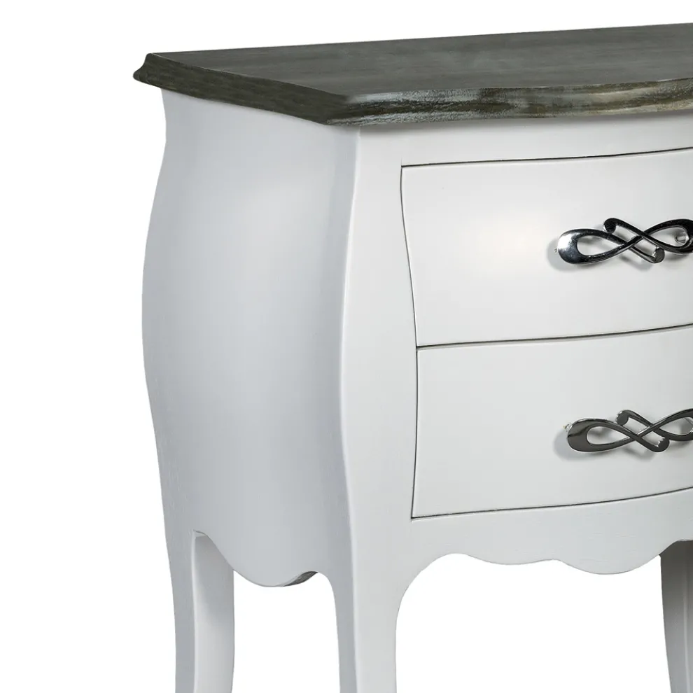 Zweifarbiger Nachttisch in Puder und abgenutztem Weiß, hergestellt in Italien – Mantis