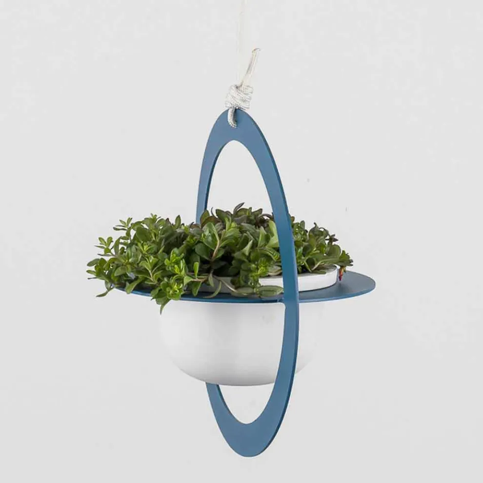 Hängende Blumenvase aus Stahl und Keramik Made in Italy - Leotta