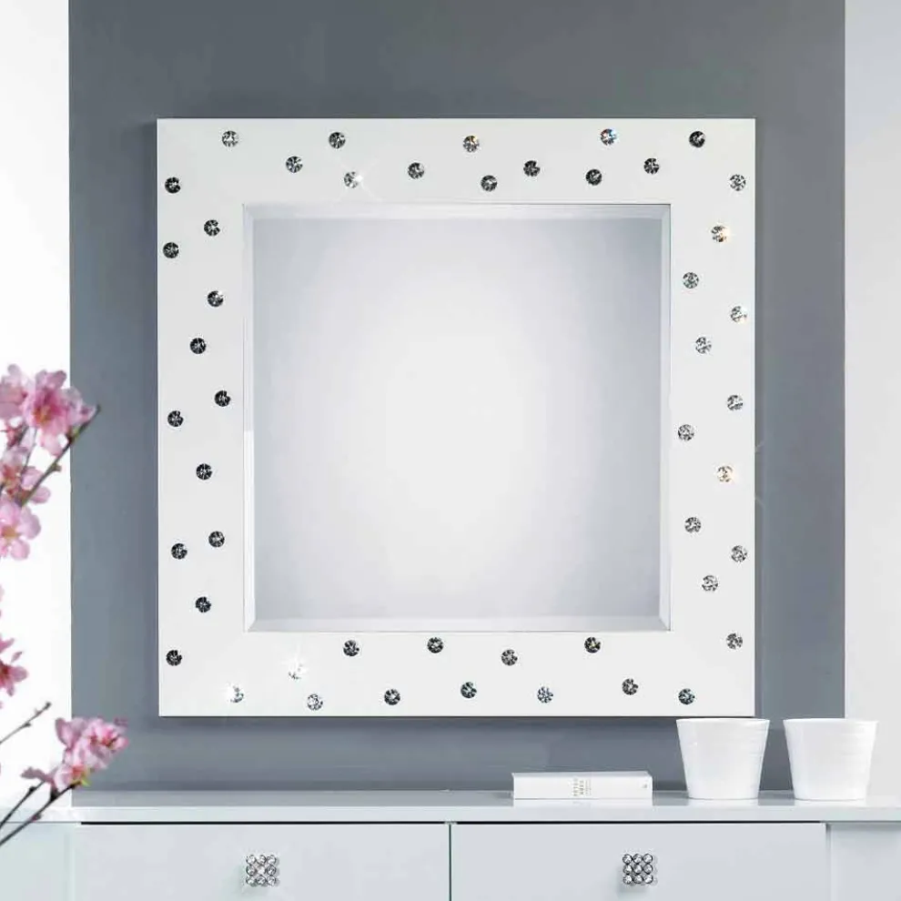moderner Wandspiegel weiß mit Swarovskisteinen Tiffany