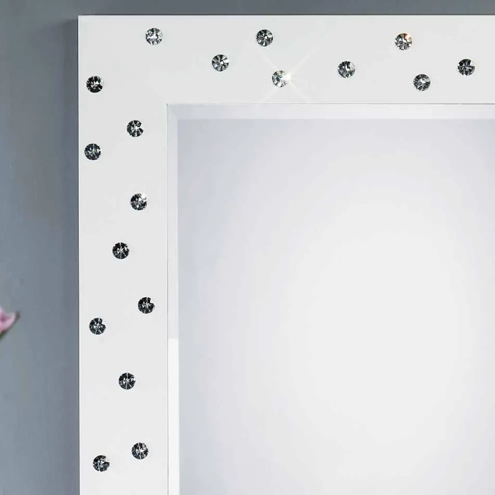 moderner Wandspiegel weiß mit Swarovskisteinen Tiffany