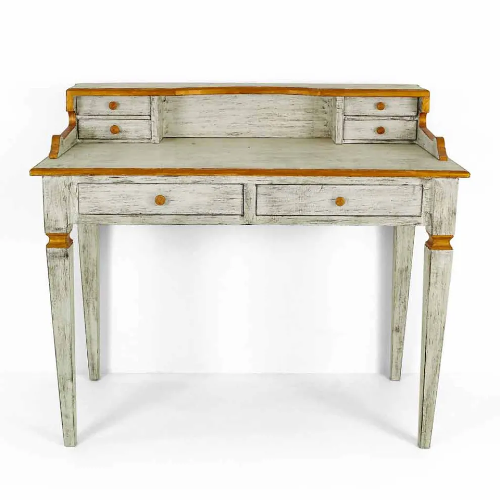 Massivholz handgefertigter Schreibtisch mit Made in Italy Schubladen - Amela