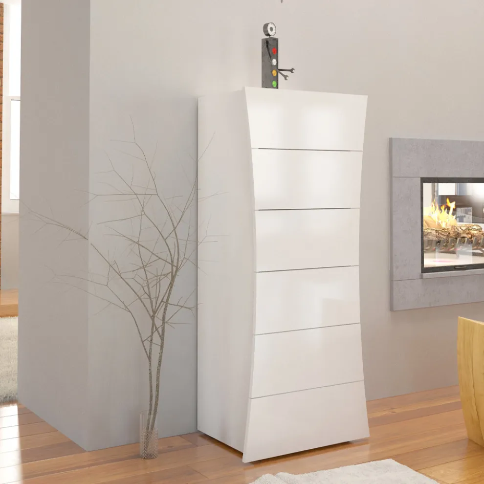 Mobile Hochkommode Weiß 6 Schubladen aus nachhaltigem Holz - Sabine