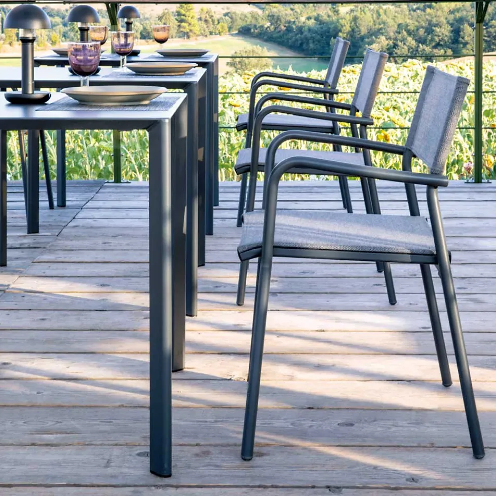 Satz von 4 Gartenstühlen aus Aluminium und Batyline - Lucente