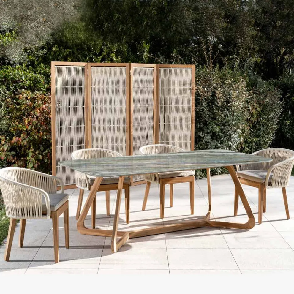 Gartentisch mit Holzsockel und Royal Peacock-Keramikplatte - Infinity