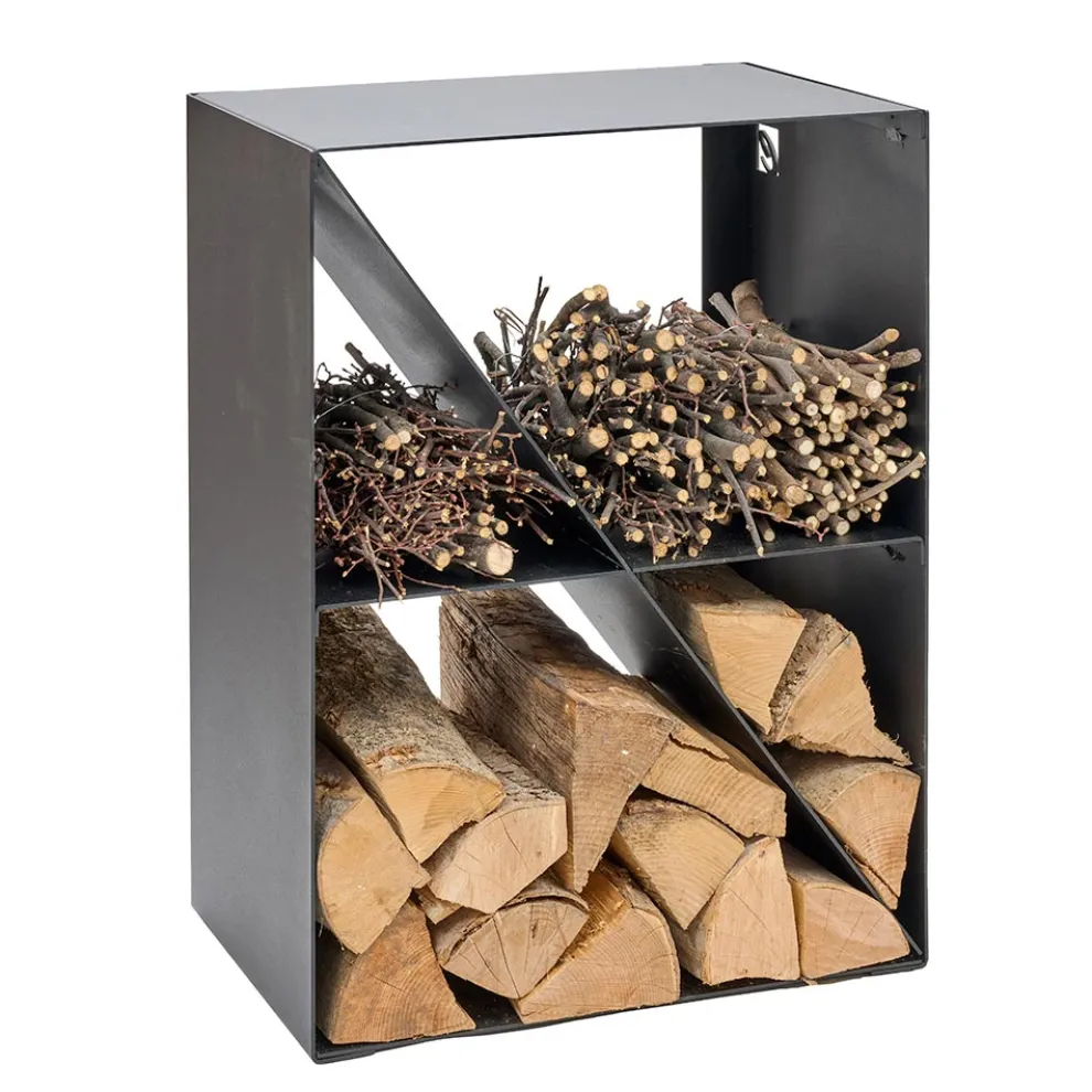 Brennholzhalter mit schräger Stange aus schwarz lackiertem Stahl Made in Italy - Fiamme