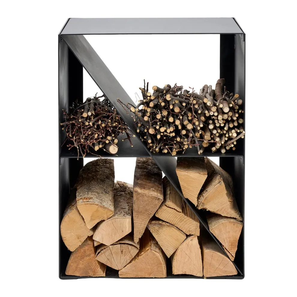 Brennholzhalter mit schräger Stange aus schwarz lackiertem Stahl Made in Italy - Fiamme