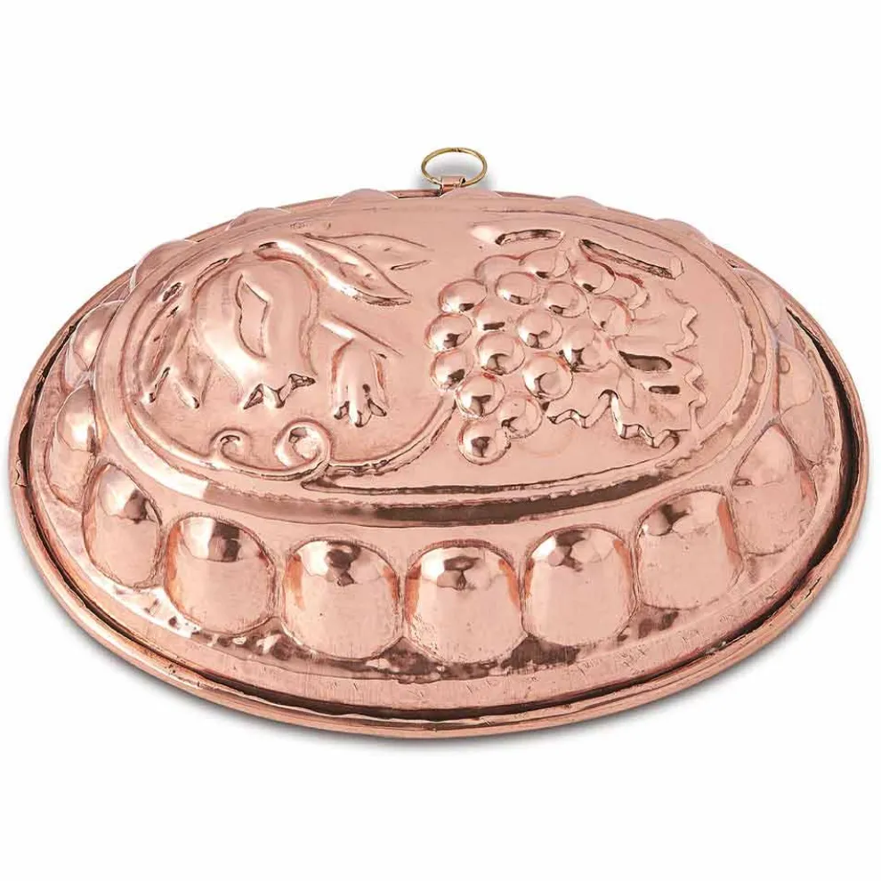 Handgemachte ovale Kuchenform aus verzinntem Kupfer mit Made in Italy Dekoration - Gianfilippo