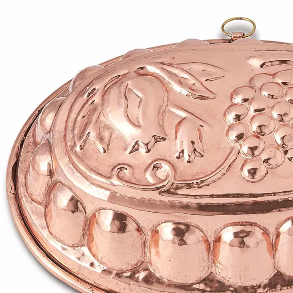 Handgemachte ovale Kuchenform aus verzinntem Kupfer mit Made in Italy Dekoration - Gianfilippo