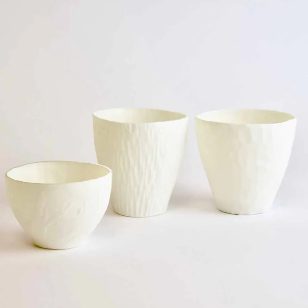 Design Kerzenhalter aus verziertem weißem Porzellan 3 Stück - Arcireale