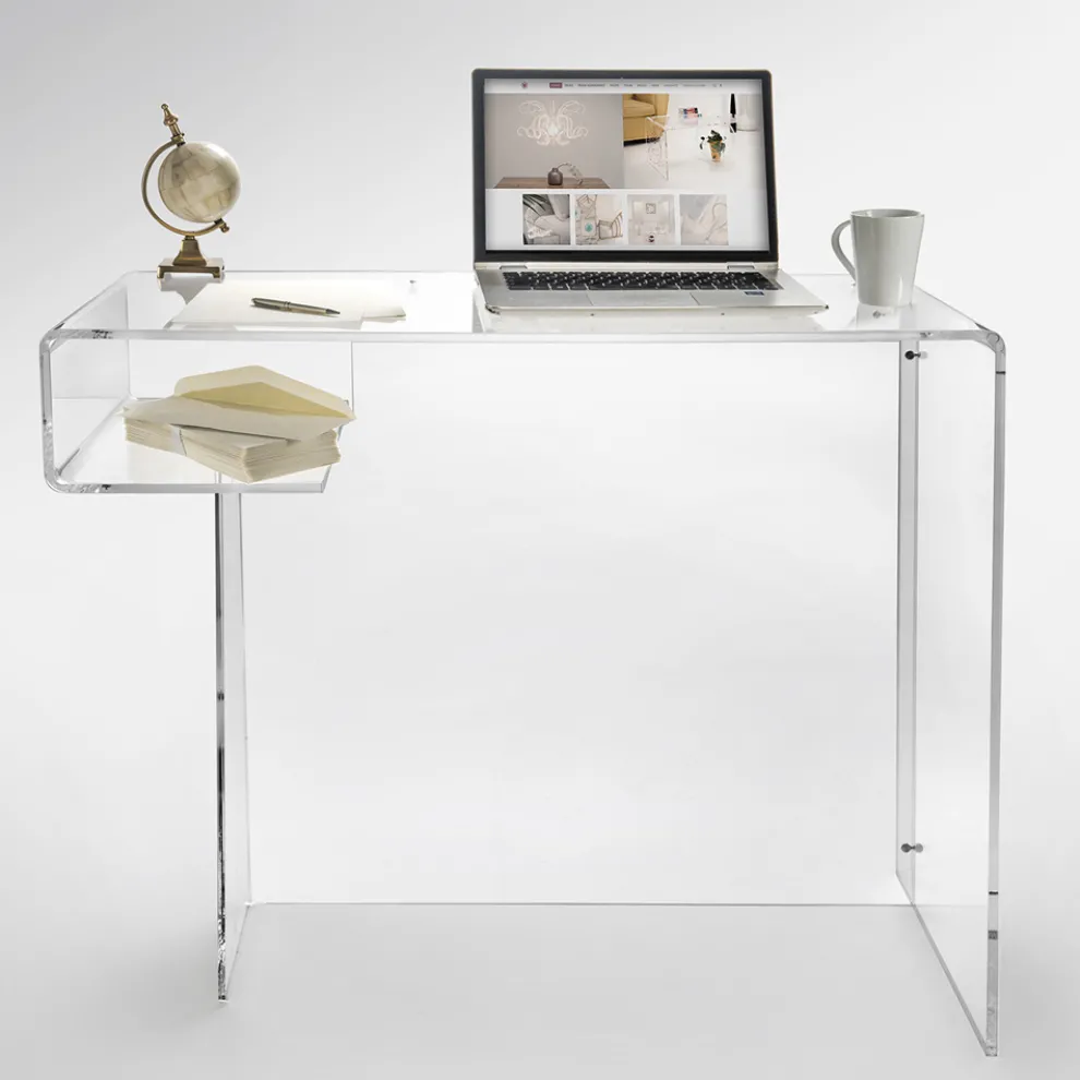 Schreibtisch aus transparentem Plexiglas mit Regal Made in Italy - Studiorum