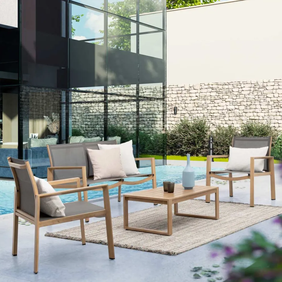 Gartenlounge mit 1 Sofa, 2 Sesseln und 1 Couchtisch - Plan