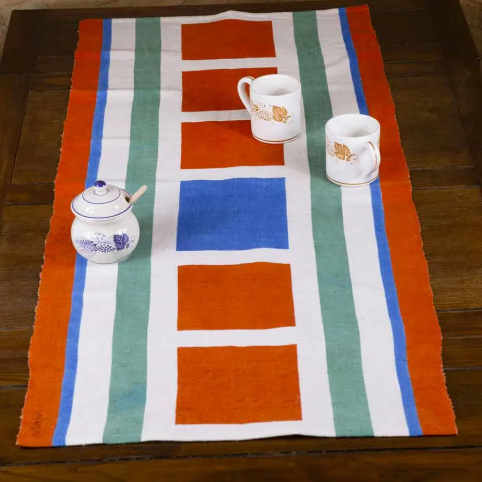 Artisan Hanf Tischläufer Handgemalte italienische Kunst Unikat