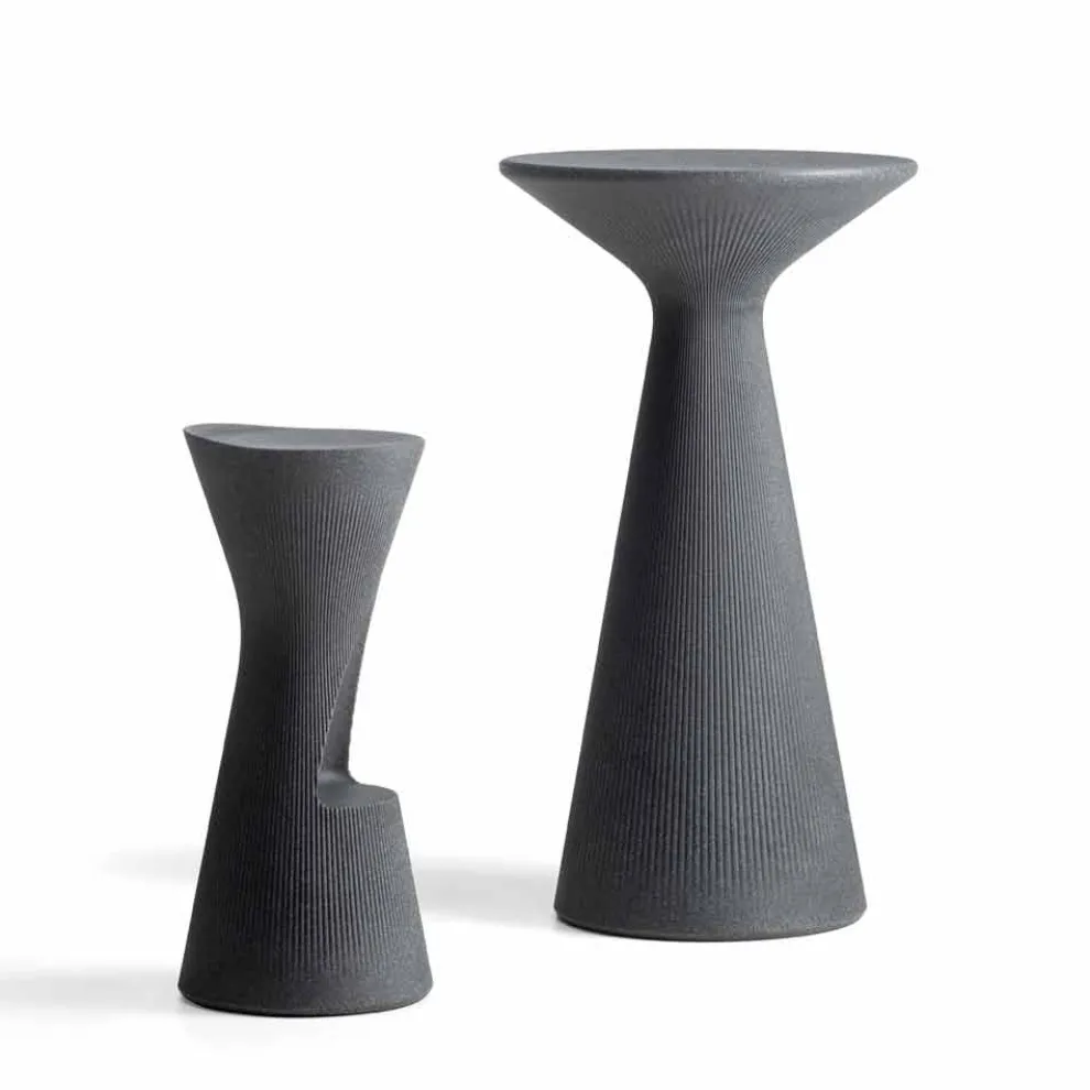 Hoher Couchtisch im Freien aus Polyethylen mit runder Platte Made in Italy - Desmond