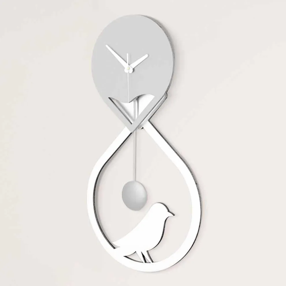 Pendeluhr Wand des modernen Designs stilisiertes Weiß und Grau - Theben
