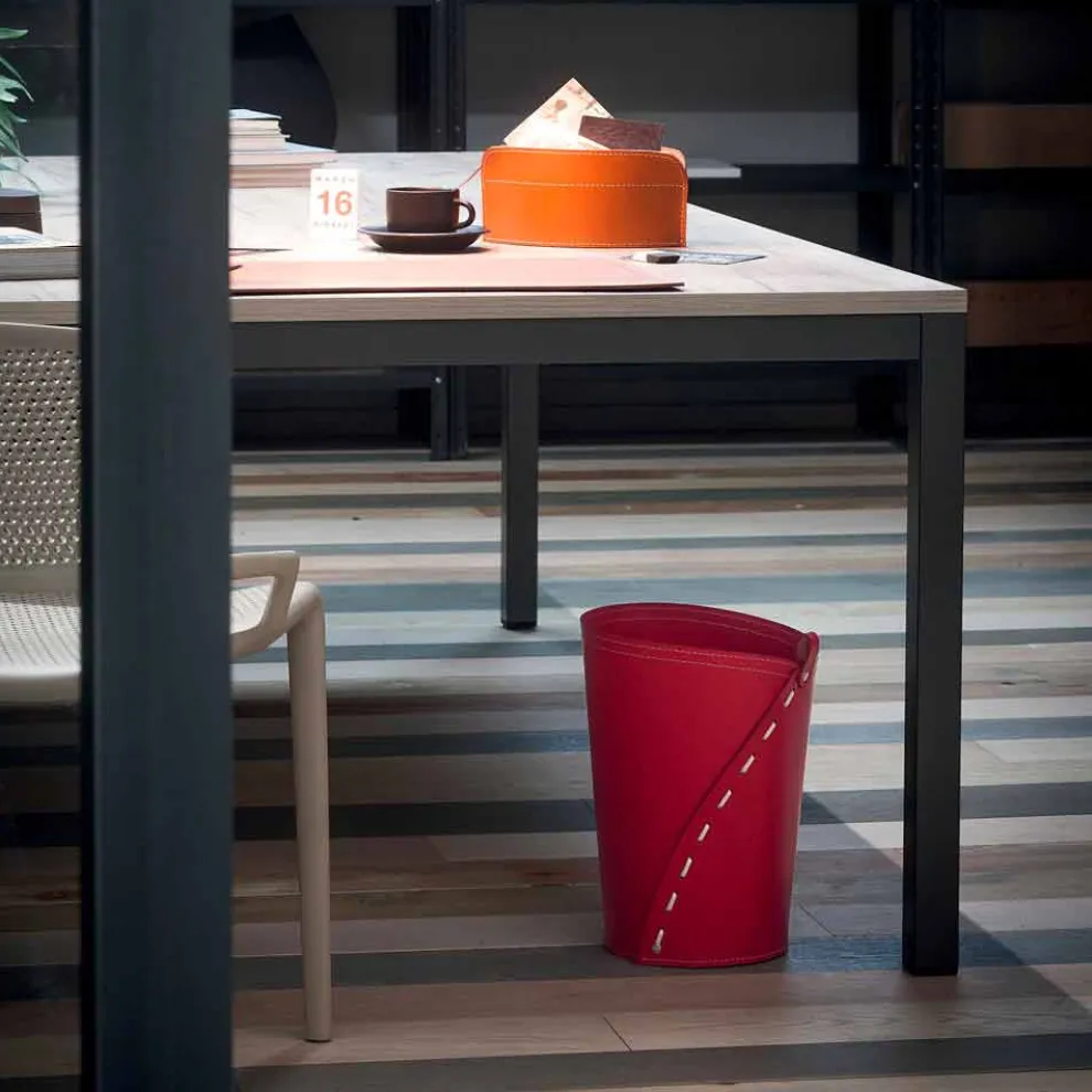 Papierkorb aus Leder für Servus Büro, handgefertigt in Italien