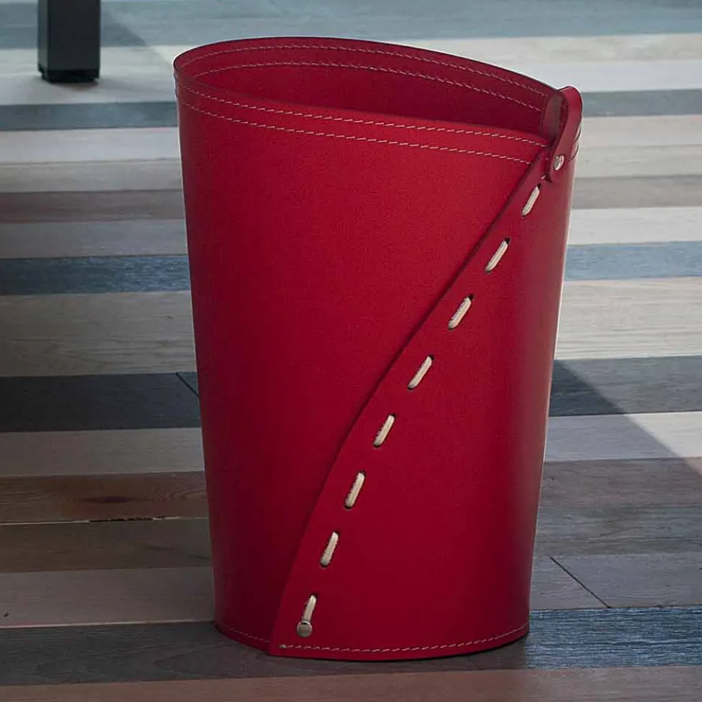 Papierkorb aus Leder für Servus Büro, handgefertigt in Italien