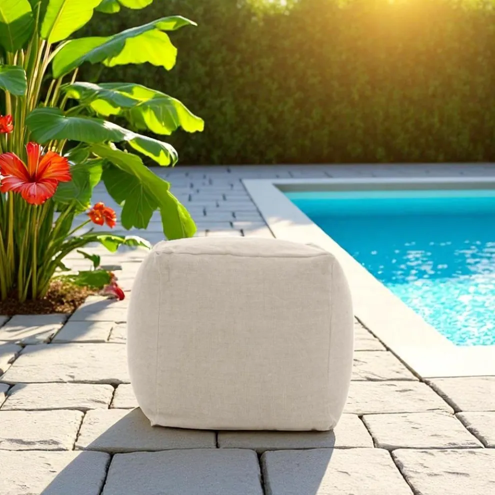 Pouf für den Garten aus Outdoor-Stoff in der Farbe Melange Beige - Maestrale