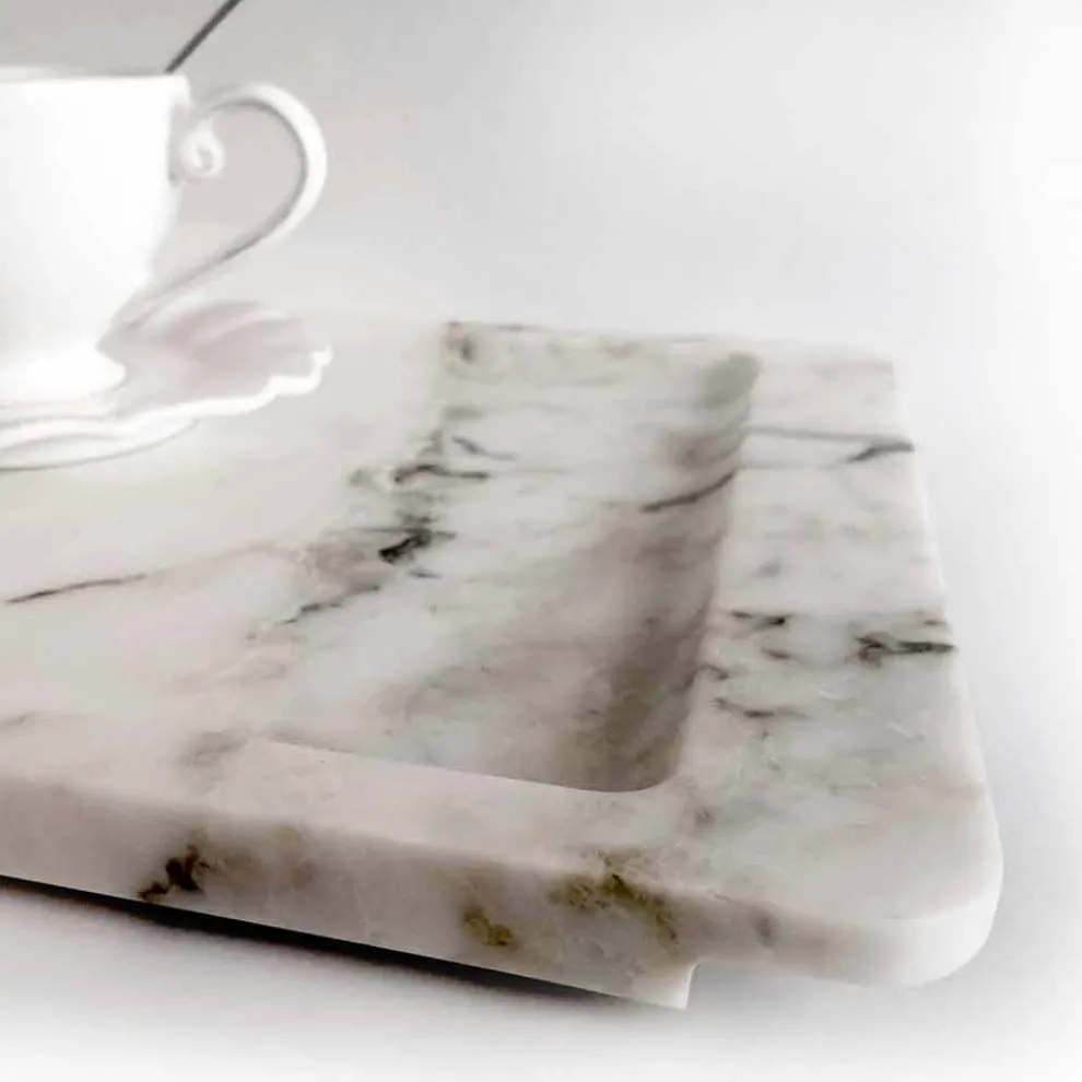Rechteckiges Tablett aus modernem geädertem weißem Marmor Made in Italy - Stora