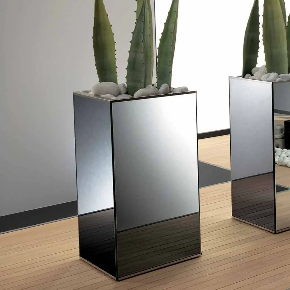 Freistehende geometrische Spiegelvase, Struktur aus Holz und Stahl - Ghenna