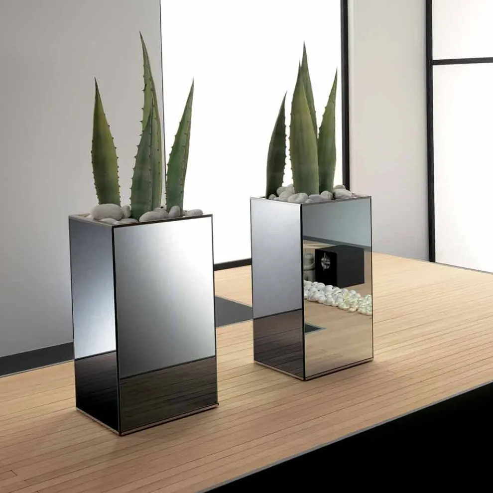 Freistehende geometrische Spiegelvase, Struktur aus Holz und Stahl - Ghenna