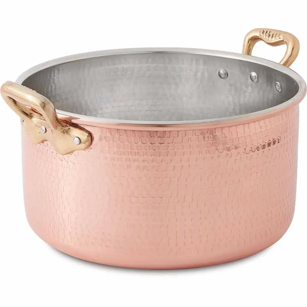 Hoher Bräter aus verzinntem Kupfer mit runder Hand mit 2 Griffen 28 cm - Gianfranco