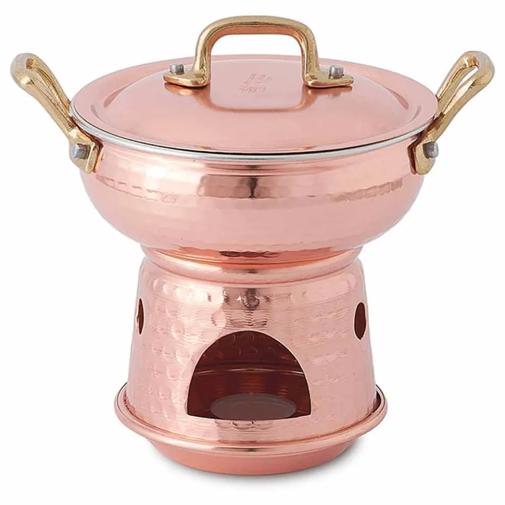 Abgerundete Pfanne für Sauce in handverzinntem Kupferboden und Deckel - Gianmatteo