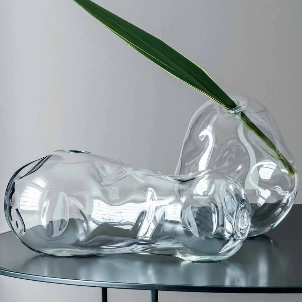 Paar dekorative Vasen aus transparentem mundgeblasenem Glas, Made in Italy - Pedro