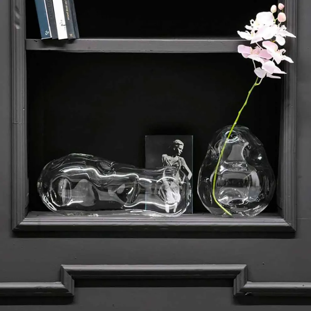 Paar dekorative Vasen aus transparentem mundgeblasenem Glas, Made in Italy - Pedro