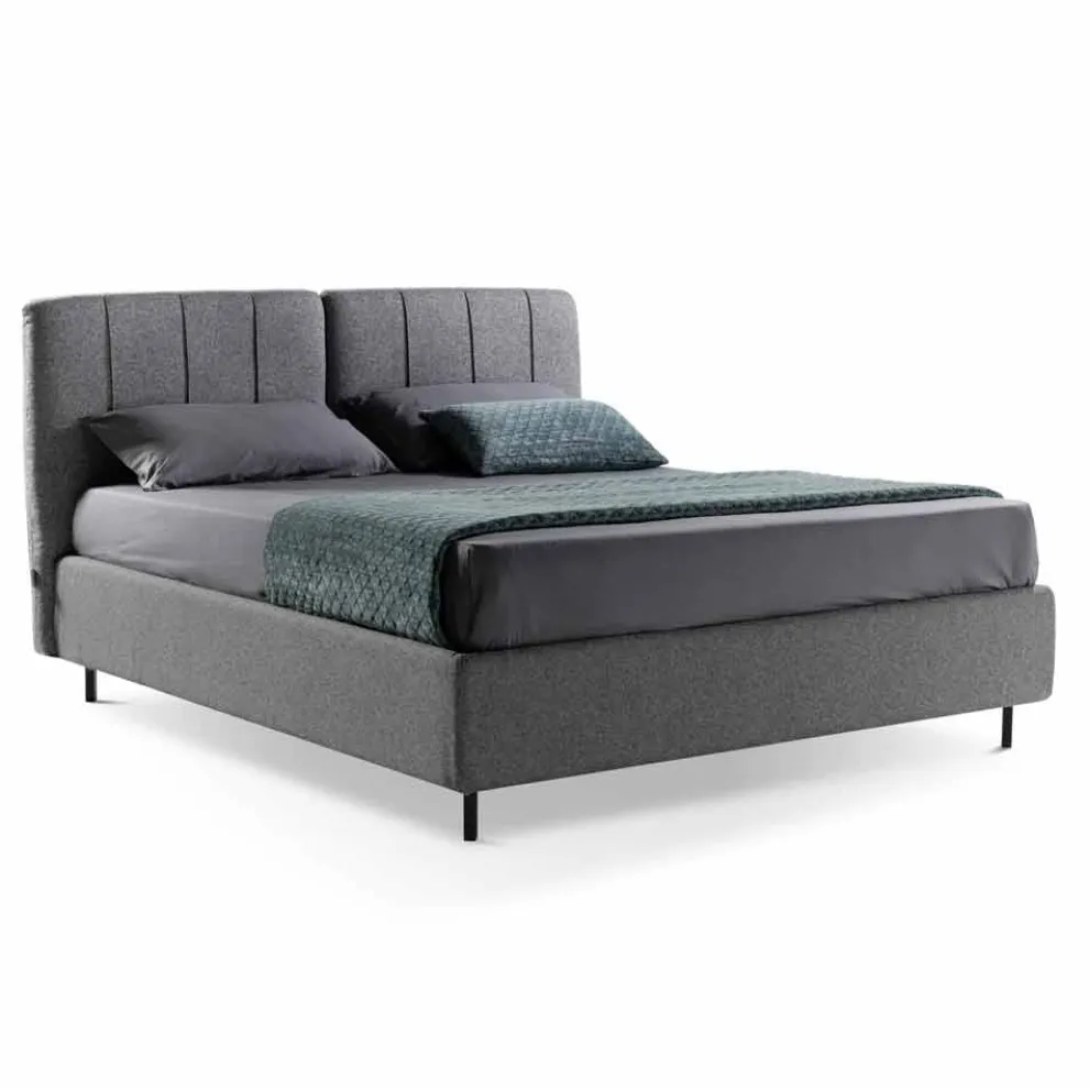 Stoff Doppelbett mit Box und gestreiftem Kopfteil Made in Italy - Nives