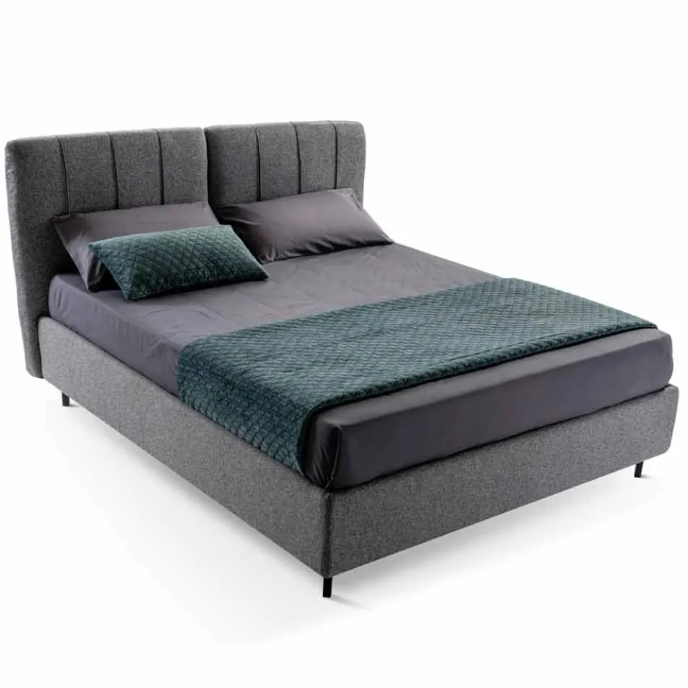 Stoff Doppelbett mit Box und gestreiftem Kopfteil Made in Italy - Nives