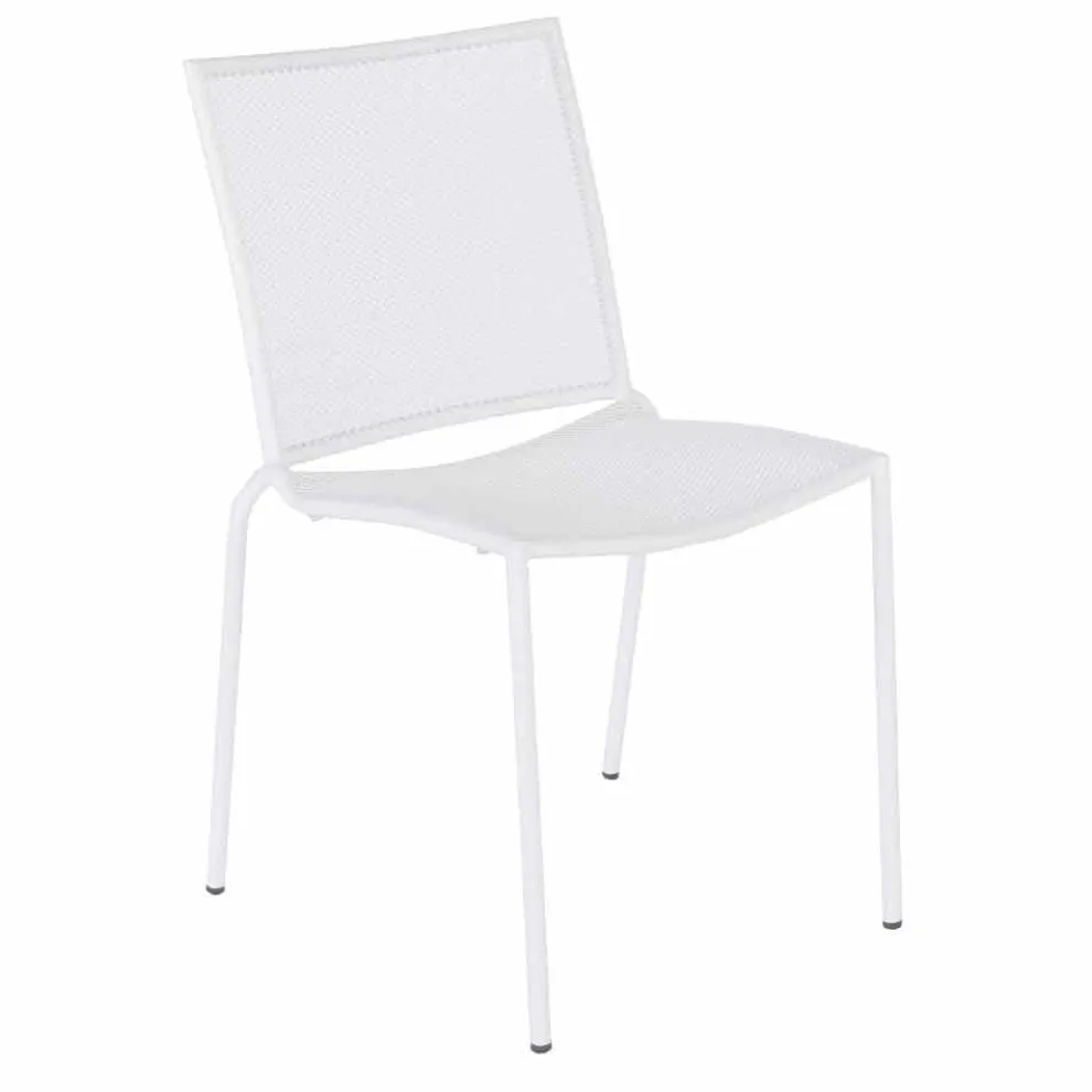 Stapelbarer Außenstuhl aus weiß lackiertem Stahl, 4 Stück - Jaila