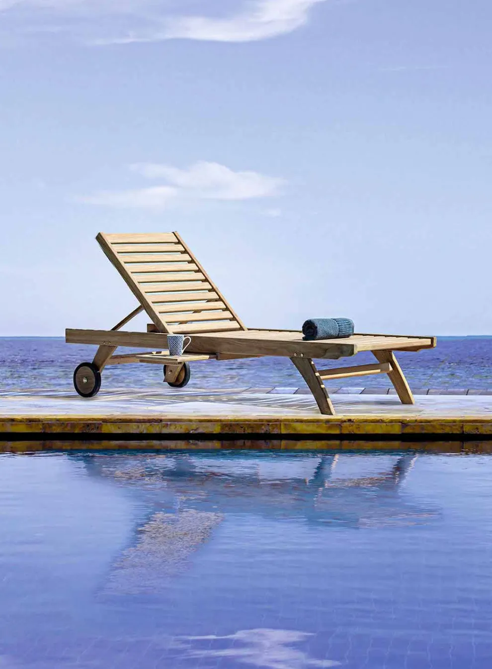 Moderne Liege Garten Teak Sonnenliege mit Rädern - Kanarienvogel