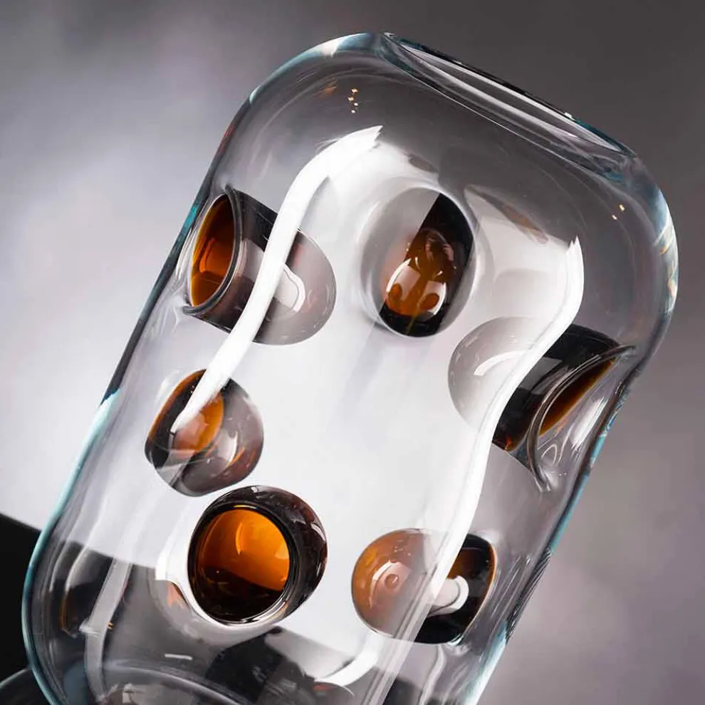 Vase aus mundgeblasenem Muranoglas mit farbigen Details Made in Italy - Trapani