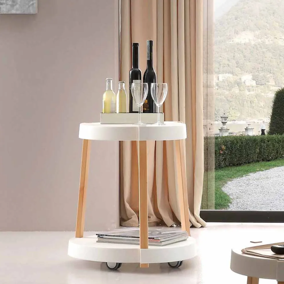 Wagen aus Buchenholz und Polypropylen weiß mit Rollen Pineto