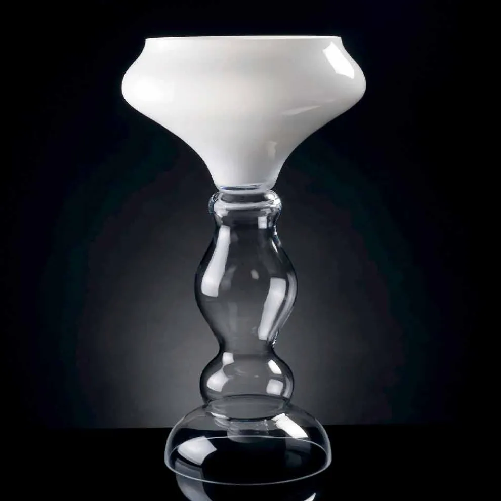 Moderne dekorative Vase aus weißem und transparentem Glas Made in Italy - Vulcano