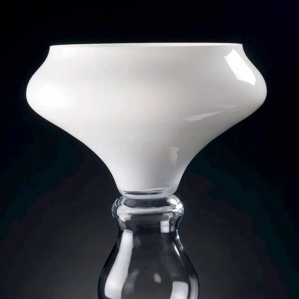 Moderne dekorative Vase aus weißem und transparentem Glas Made in Italy - Vulcano