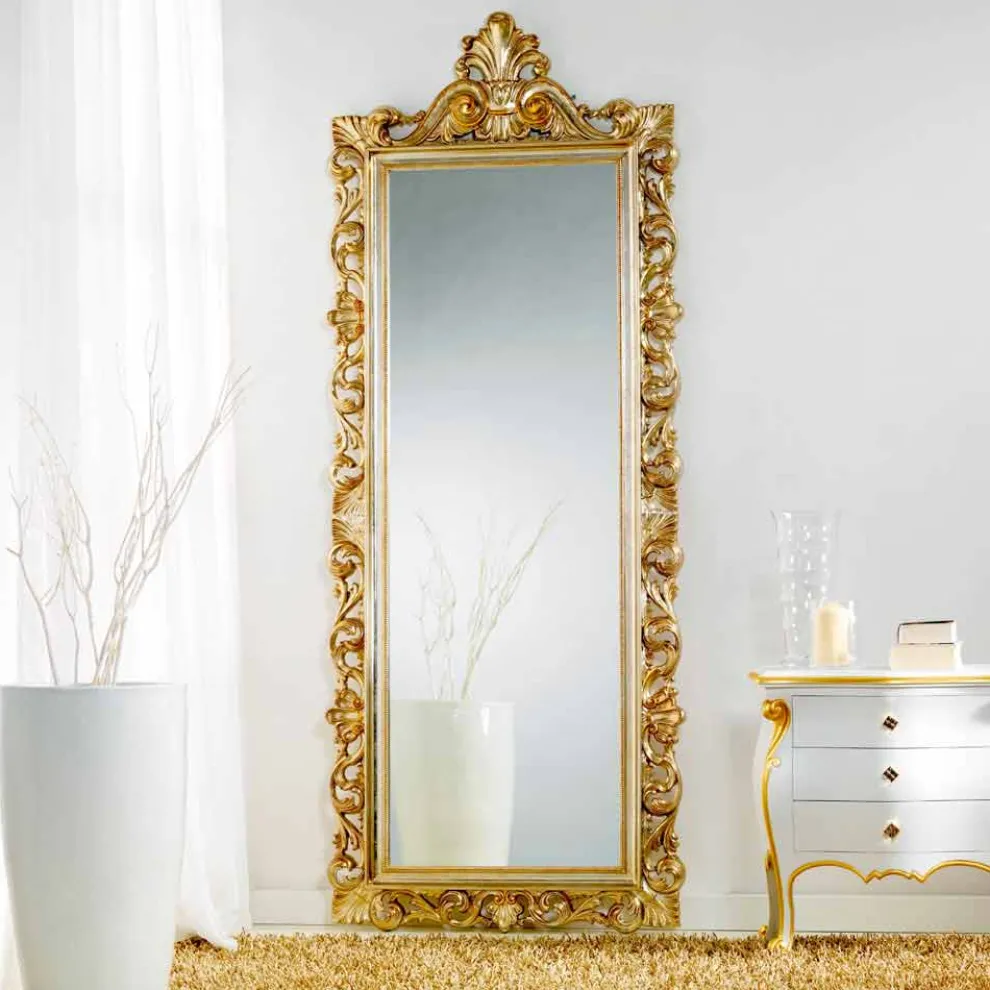 großer repro Wand und Standspiegel vergoldetes Silber Tiara 86x220