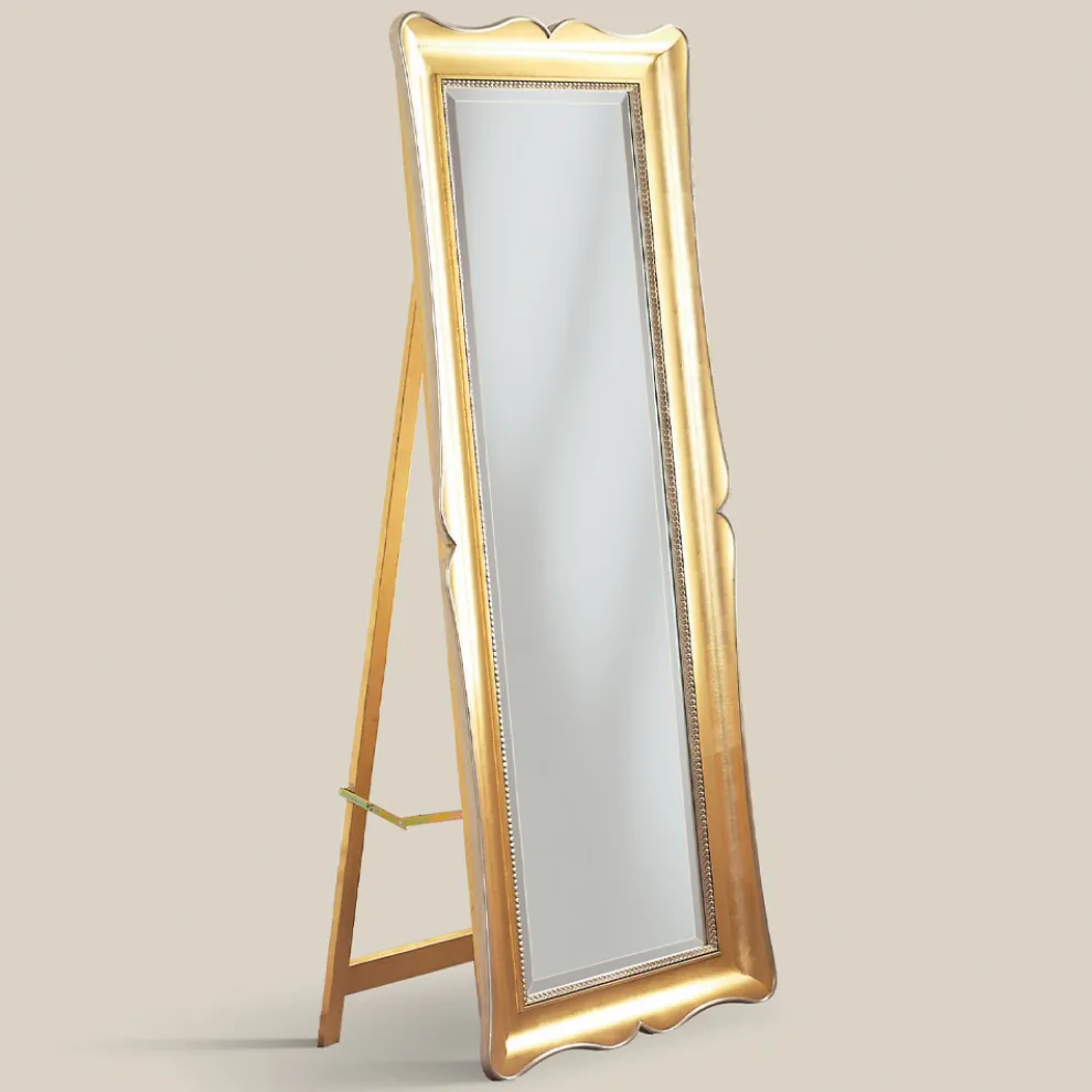 Klassischer Bodenspiegel aus Blattgoldholz Made in Italy - Florence