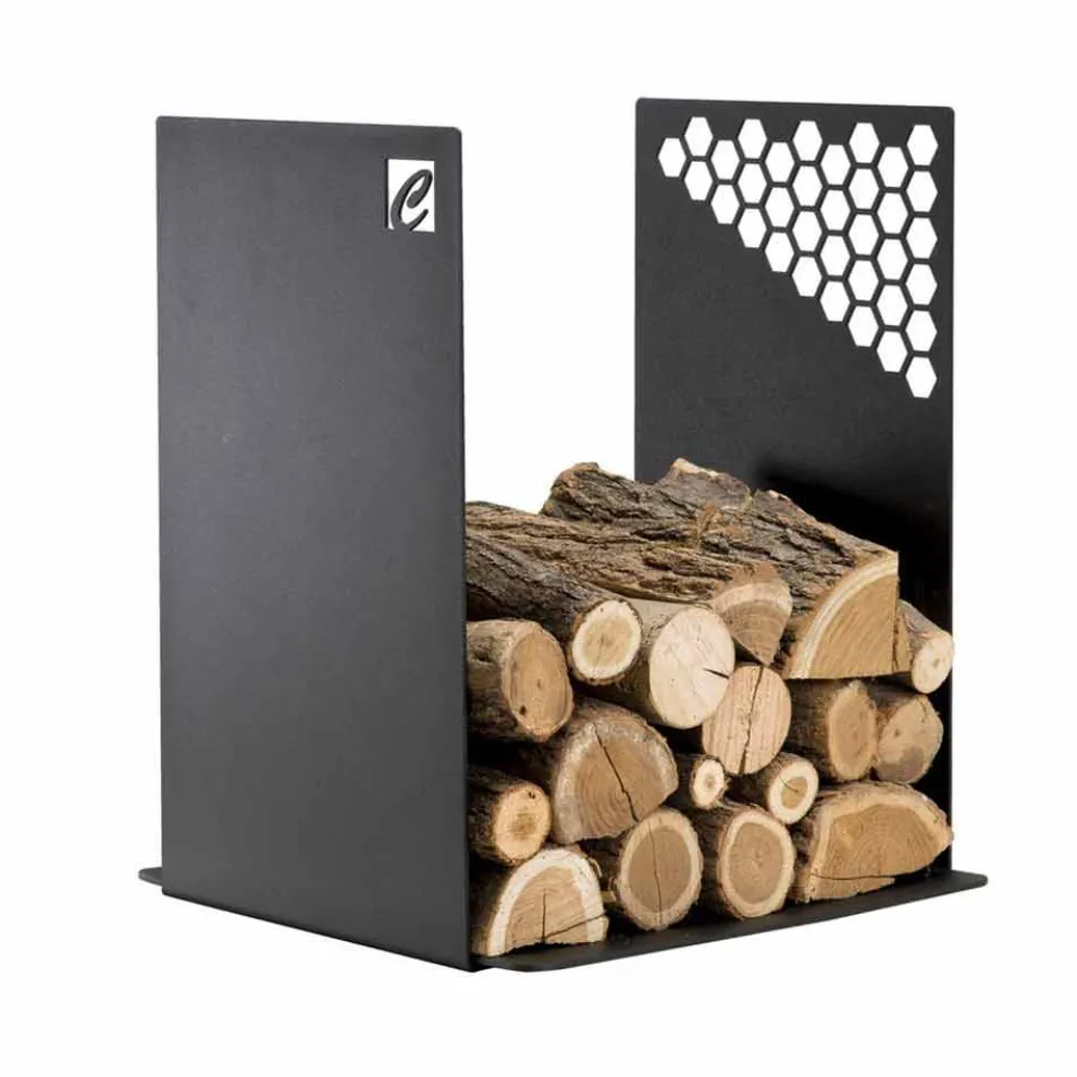 Moderner Brennholzhalter aus schwarzem Stahl für den Innenbereich - Scirocco
