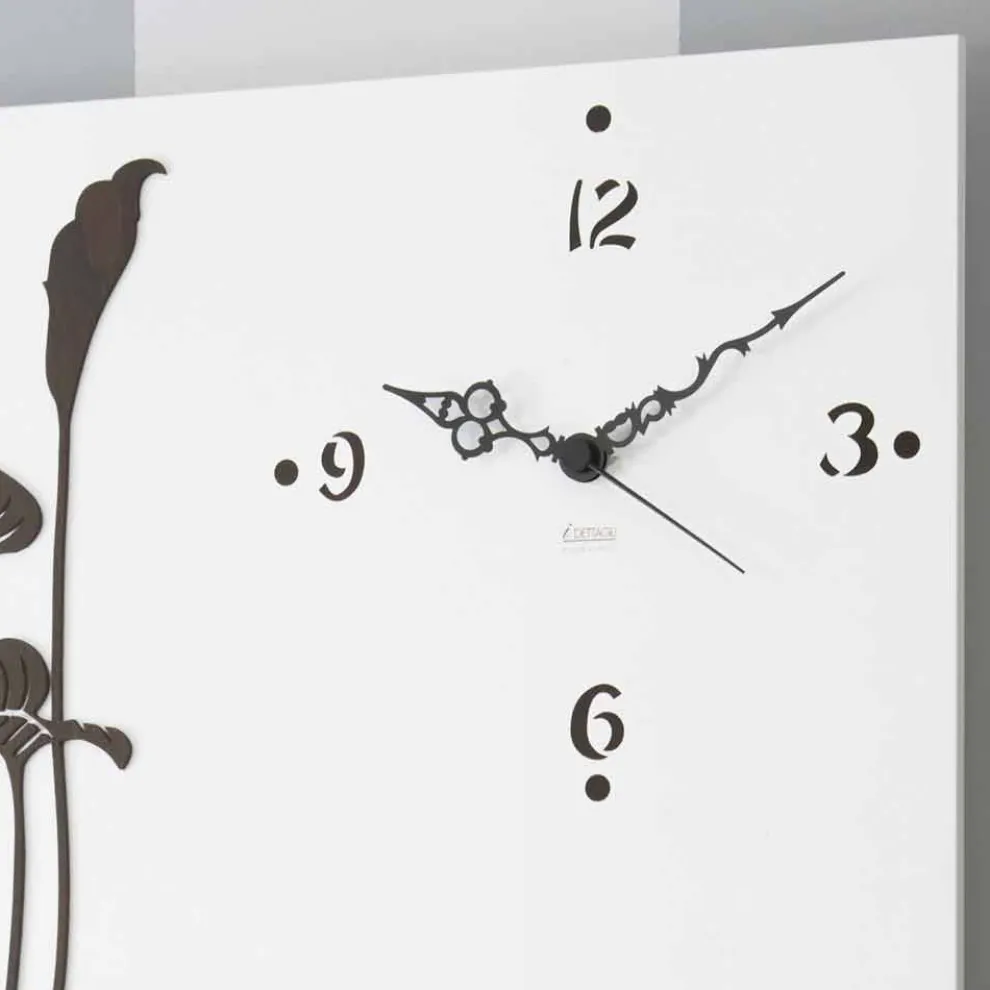 Moderne rechteckige Wanduhr in weiß verziertem Design Holz - Croco