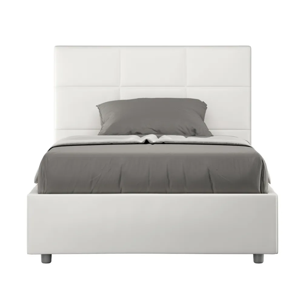 Bett 140x200 cm mit rechteckigem Kopfteil aus Kunstleder Made in Italy - Brina