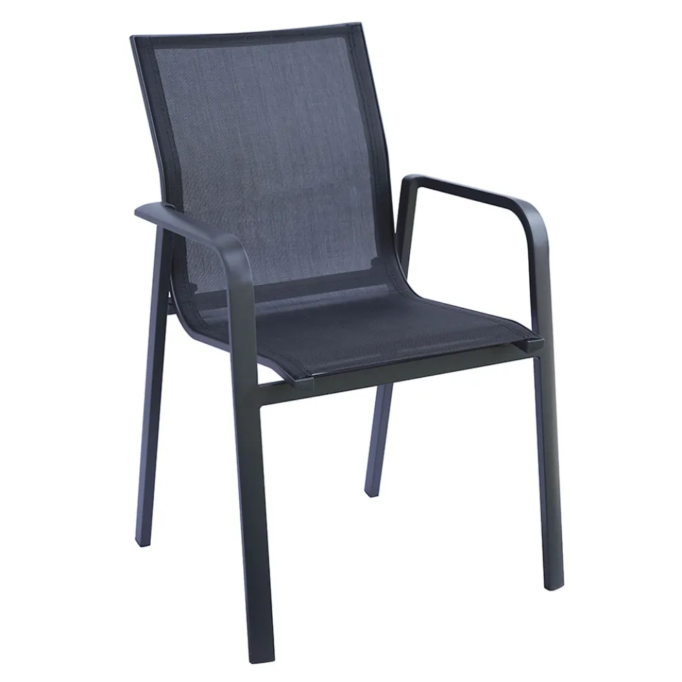 Stapelbarer Stuhl mit Aluminium und weißen oder grauen Textilene Armlehnen - Greenstyle