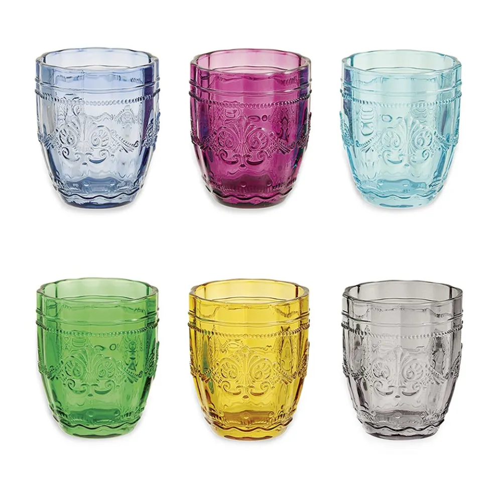 12 Gläser 235 ml aus farbiger Glaspaste mit Arabesken-Dekor - Arabisch