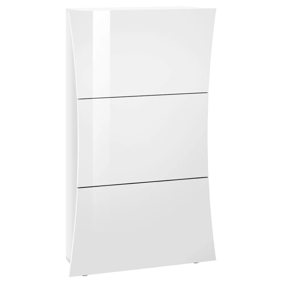 Schuhschrank mit 3 Türen aus gewölbtem glänzend weiß lackiertem Holz - Sabine