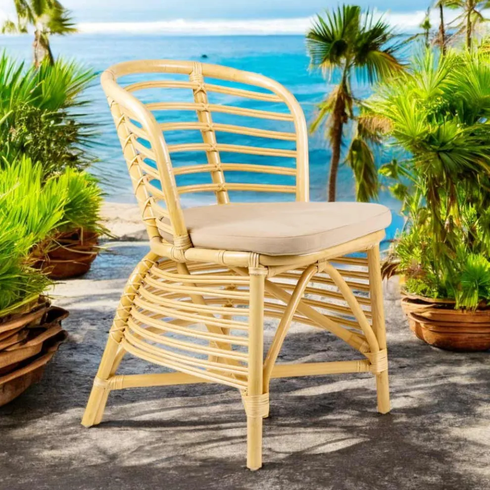 Stuhl für den Garten aus natürlichem Rattan mit Kissen inklusive - Torvi