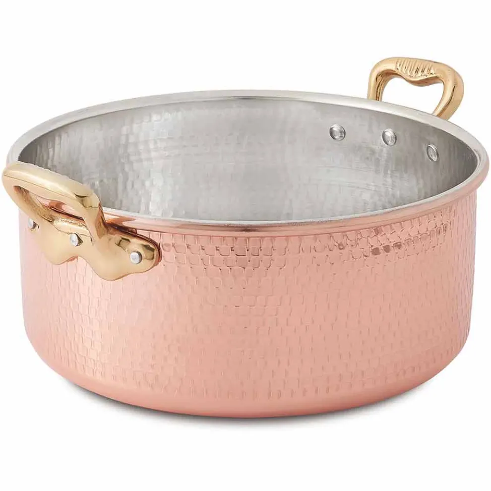 Mittlerer Topf aus verzinntem Kupfer von Hand rund mit 2 Griffen 24 cm - Gianfranco